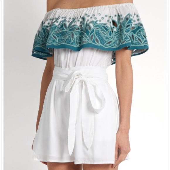 Mara hoffman leaf embroider off shoulder jumpsuit - Picture 2 of 8